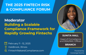 Sunita Hall moderating a fintech compliance session