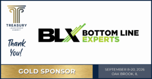 Announcement that Bottom Line Experts has joined the Treasury Leadership Summit 2026 as a Gold Sponsor, supporting treasury leaders and industry collaboration at the event.
